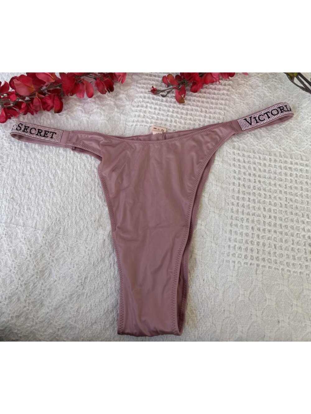VICTORIA'S SECRET XL PINK VERY SEXY HI LEG RHINESTONE BRAZILIAN PANTIES BLING